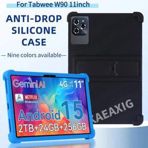 Tabwee W90 11 인치 안드로이드 15 태블릿 커버 Funda 4 충격 방지 에어백 안전 소프트 실리콘 스탠드 보호