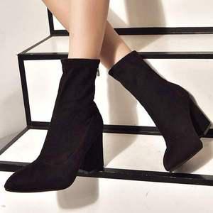 겨울부츠부추신발 블랙 발목 삭스 니트 앵클 부츠 굵은 굽 구두