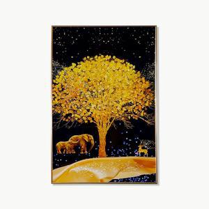 황금나무 코끼리 사슴 행운 돈들어오는 거실 액자집들이선물 대형 들어오는 풍수 선물용 개원 그림