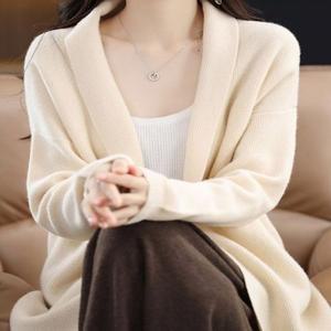 고품질 여성 2컬러 노버튼 베이직 캐주얼 숄 미디 가디건 (WFGCTZI)