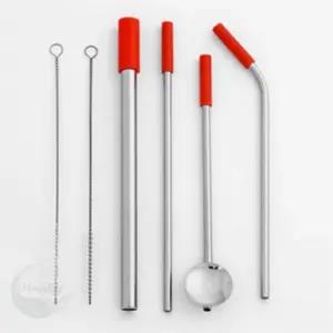 MLstore 휴대용 스텐 빨대 6종세트 레드 스테인레스빨대