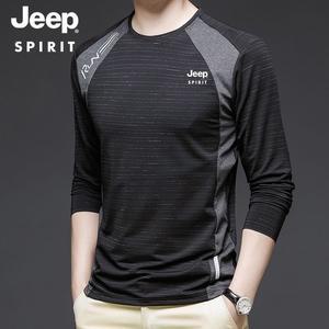JEEP SPIRIT 가을 남성 레저 아웃도어 긴팔티셔츠 라운드넥 트레이닝 티셔츠