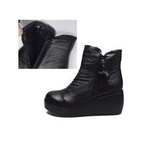 [하프클럽/세자매]겨울용 소가죽 여성통굽부츠 8cm굽 여성미들부츠 키높이부츠 방한화