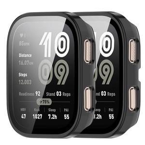 Amazfit Bip 6와 호환되는 E ECSEM 스크린 프로텍터 케이스, 보호용 얼굴 커버(블랙앤블랙) 주변에 강화 유리가 내장된 하드 PC 케이스