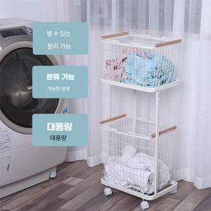 2단 원형 빨래 바구니 소품 건조 부드러운 세탁실 바퀴 봉주르마담 철제 업소용 빨래수거함