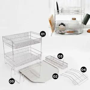 스텐드형 도마 걸이 2단식 식기 건조대 그릇 정리 스테인레스2단 자동물빠짐쟁반 다용도컵걸이