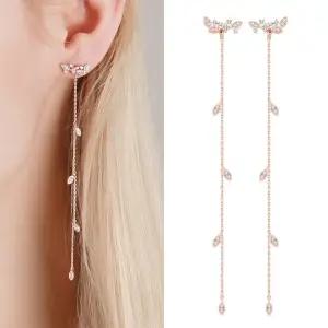 14K 금침 이어링 페어리테일 로즈골드 일자핀 롱 귀걸이