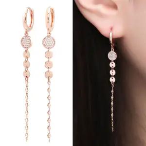 14K 금침 이어링 에스핀 큐빅 롱 체인 드롭 원터치 링 귀걸이