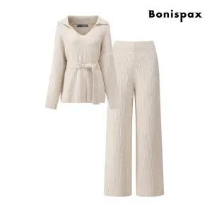 [보니스팍스](대구신세계)카라 니트 벨트 와이드 팬츠 투피스 (XP9ST009M0)