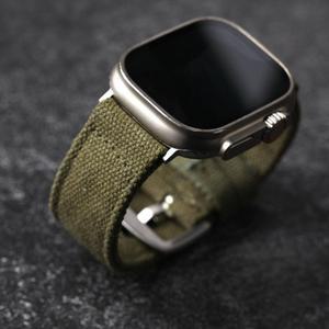 Apple Watch 울트라 스트랩 49MM 두꺼운 그린 블랙 남성용 견고한  팔찌용 더블 캔버스
