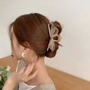 헤어 집게핀 쉬폰 리본 포인트 찝게 헤어핀 올림머리-WBB4C59