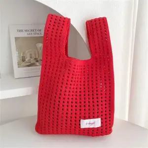 여자 토트 미니 니트 백 가벼운 손 목 가방 레드 여성핸드백