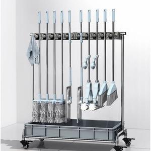 대걸레 거치대 밀대 스테인레스 8 바퀴 싱크 보관함 싱글 6행 스탠딩 이동식 걸레걸이 업소용