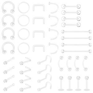 텔루코 44Pc 투명 코 피어싱 아크릴 투명 코 스터드 작업용 피어싱 리테이너 혼합 입술 코 눈썹 유두 혀 배꼽링
