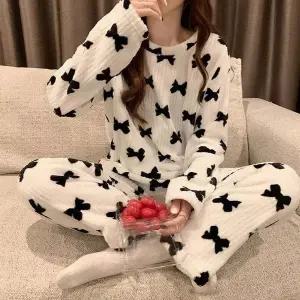 이몰즈 골지 수면 잠옷 세트 여성 파자마 세트 여자 홈웨어 겨울 가을