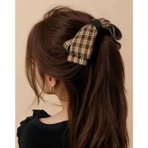 [콩심팥심]여성 체크 투리본 헤어 클립핀 1P 바나나핀 포니테일 집게헤어핀