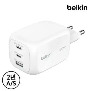 [벨킨] 100W 3포트 GaN 초고속 충전기 듀얼 C타입 USB-A WCH016 노트북 아이폰 충전