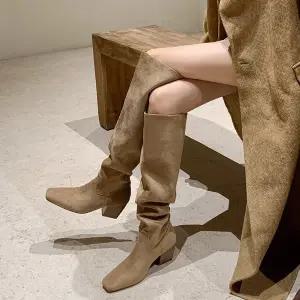 쏭블리 감성핏 스웨이드 셔링 스퀘어토 하이부츠 0351