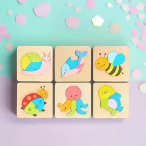 캐스B 큰조각퍼즐 6종세트 원목퍼즐 그림 블럭 맞추기 블록 끼우기 소근육발달 장난감 유아