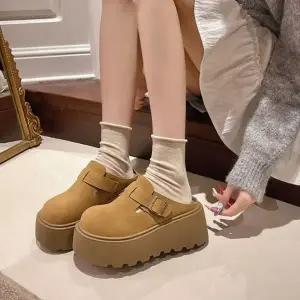 여성 통굽 스웨이드 블로퍼 뒷끈없는 뮬 슬리퍼 2색