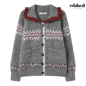 배색 카라 포켓 노르딕 니트 가디건 (WICDCD003)