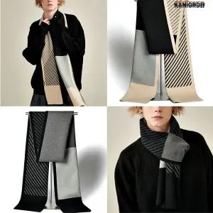 남성 목도리 겨울 머플러 천연양모 울 정전기방지 스트라이프 스카프 2컬러