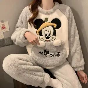 겨울 수면잠옷 두꺼운 커플 극세사 기모 바지 캐릭터 홈웨어