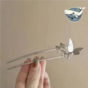 우아한 실버 나비 비녀 세마리 포인트 헤어핀