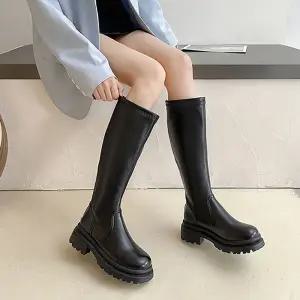 여성 방수 통굽부츠 미끄럼 방지 롱부츠 인조가죽 겨울 신발 블랙 245mm