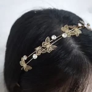 [골드스마일]금속 나비 큐빅 헤어밴드 머리띠 웨딩 헤어 장식품