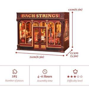 큐트비 북 누크 키트 DIY 인형의 집 LED 조명 책장 삽입 바흐 스트링 미니어처 모델 생일 가족 선물