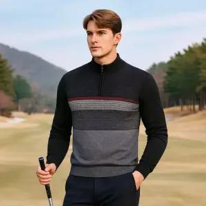 데니스골프 25FW신상 남성 기모본딩 패턴 반집업 니트 블랙_FAQFMSP616