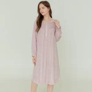 메이플라워 베이비핑크잔꽃 긴팔 약기모 순면 여성 빅사이즈 원피스 잠옷