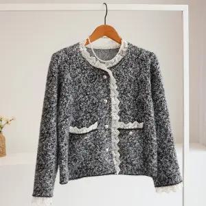 [잇수다] 세토롤 레이스 레이어드 라운드 퍼 니트 자켓