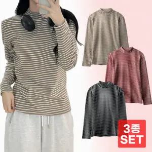 [시노코] 여성 스트라이프 목폴라 티 3종 WA24T402