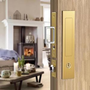 포켓 도어 잠금장치, 가장자리 당김, 숨겨진 손잡이, 열쇠가 있는 하드웨어, 슬라이딩 1 5/13인치~2 2/8인치 두께(골드, 키 타입)