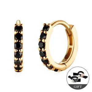 (12월베스트) 14K 블랙 글리츠 파베 큐빅 원터치 링귀걸이 한쌍 MOE42225