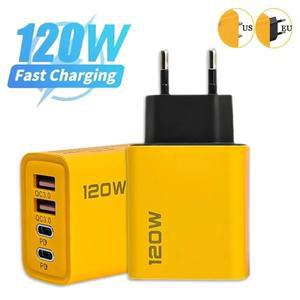 120W USB 고속 휴대폰 핸드폰 충전기 타입 C 퀵 차지 벽 어댑터 2 PD 4포트 EU 플매트 카펫 러그 아이폰호