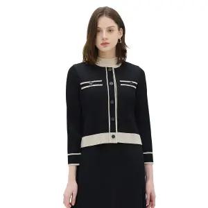 요이츠 여자가디건 배색 여성 니트-블랙-S/M
