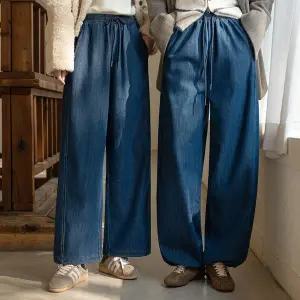 [크로벨디]트렌디 포인트 융기모 스트링 3기장 밴딩데님진