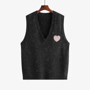 여성 러블리 조끼 니트 빅사이즈 자수 브이넥 스웨터 겨울 루즈핏 나시 힛템