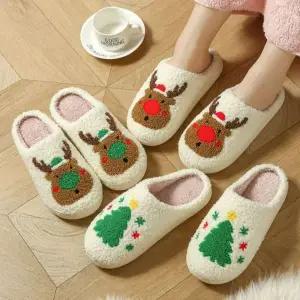 크리스마스 털실내화 트리 루돌프 포근한 겨울 퍼안감 방한 따뜻한 홈슈즈