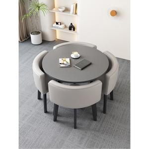 거실 원탁 테이블 의 트 그레이원형테이블 라이트그레이가죽의자4개 티세트 북유럽 탁자