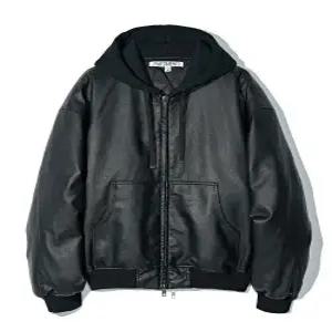 파르티멘토 partimento 레이어드 후드 레더 퀄티드 자켓 블랙