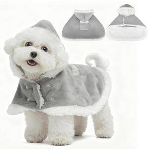 모자가 달린 엑스파로러 개 겨울 코트 - 추운 날씨를 위한 후드가 플리스 플란넬 따뜻한 애완 망토 케이프 담요, 방풍 두꺼운 스웨터 재킷 의류 조끼 소형 중형 대형견 캣 그레이