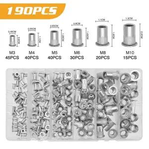 리벳못 리베트 알루미늄 플랫 헤드 리벳 너트 인서트 캡 세트 M3m4m5m6m8m10 190개 165개 100개