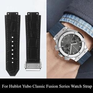 리얼 소가죽 시계 스트랩, Hublot Yubo 실리콘 클래식 퓨전 빅뱅 시리즈, 우아한 밴드, 19x26mm