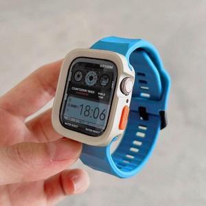 애플워치 밴드 시리즈 10 8 9 7 6 SE 5 4용 실리콘 케이스+스트랩, iWatch 46mm 울트라 호환