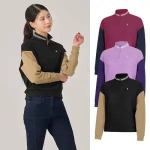 [빌트모아]  여성 골프웨어 소매 배색 마이크로 플리스 반폴라 집업 티셔츠