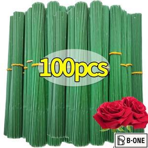 녹색 꽃 줄기 스틱 플라스틱 코팅 철제 DIY 장미 머리 막대 꽃다발 장식 포장 및 공예용